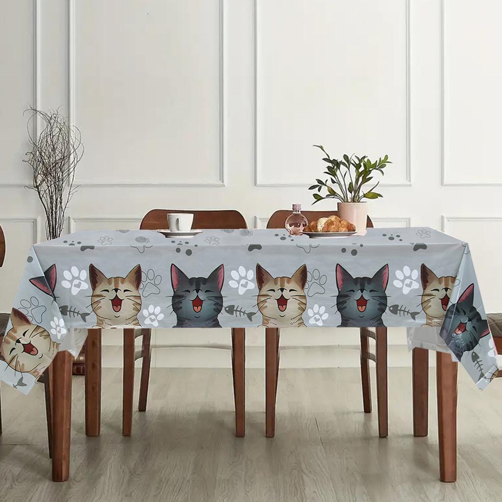1PC Gray Bottom Cat PE Tablecloth Cute Cat Theme Birthday Party Decorations Kids Favors Gift Table Cover Baby Shower Supplies