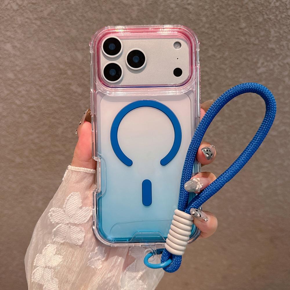Для Чехол-ремешок с градиентом двойного цвета для For Iphone 17 16 1 Pro Max Air 14 Plus 11 12 13 Наручный ремешок Акриловая крышка