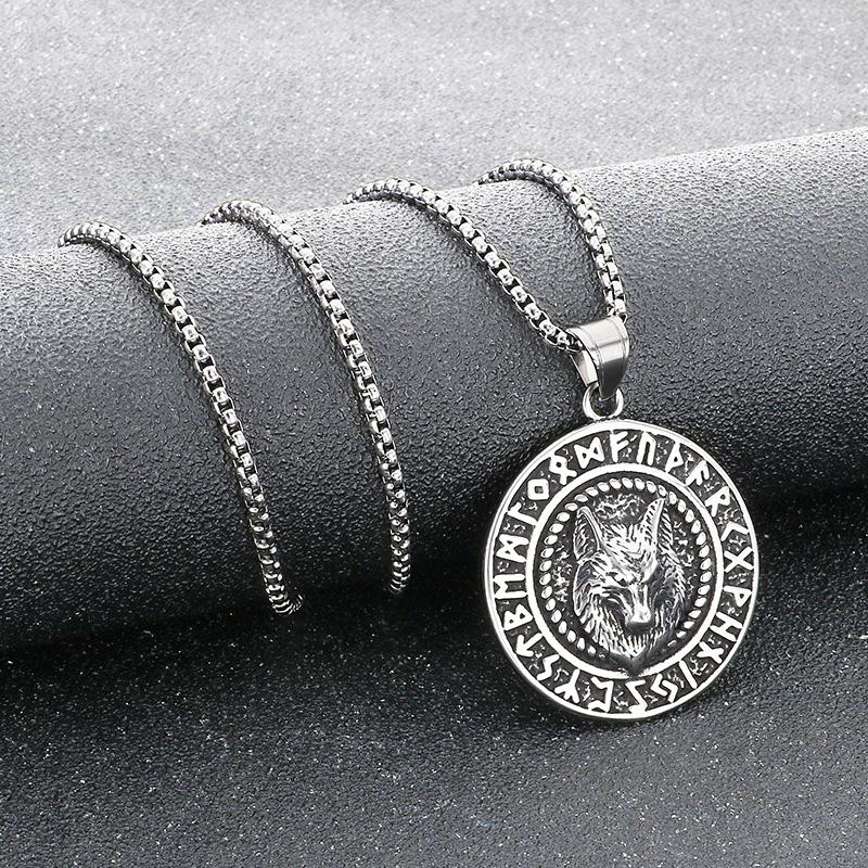Norse Animal Pendant Necklace Men's Stainless Steel Wolf Deer Skull Viking Rune Jewelry Vintage Cool Accessory
