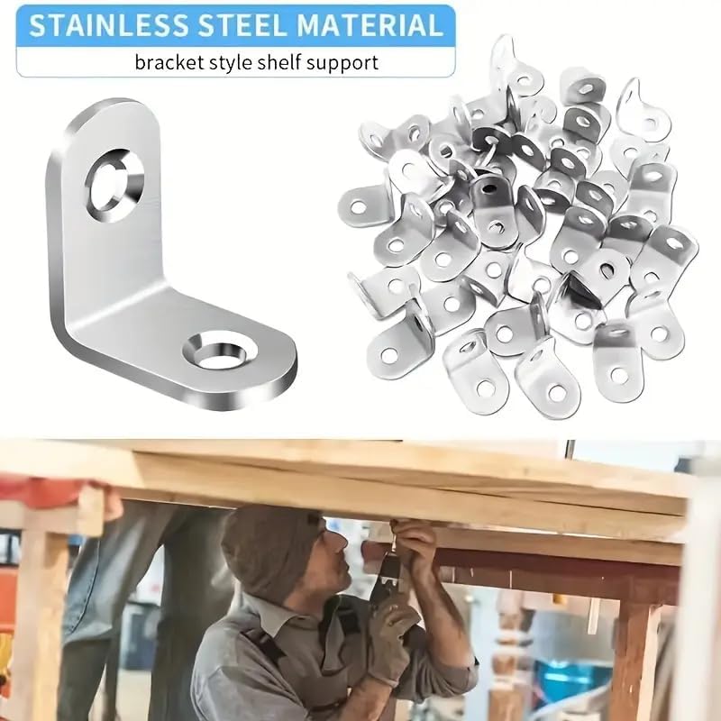 30PCS Heavy-Duty Stainless Steel L-Shaped Brackets Set with Screws - for Wooden Furniture, Tables & Chairs, Silver