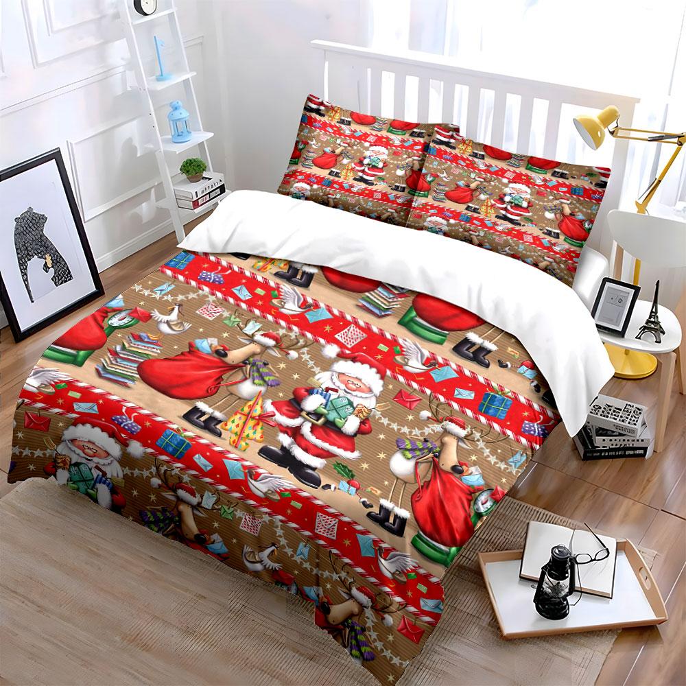 Santa and Reindeer Holiday Print Bedding Duvet Cover Set Duvet Cover Pillowcases (1*Duvet Cover 2*Pillowcases, without duvet insert)