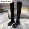 Street Style Platform Stretch Women Over The Knee High Boots Fashion Thick Heels Shoes Keep Warm Ladies Long Botas De Mujer