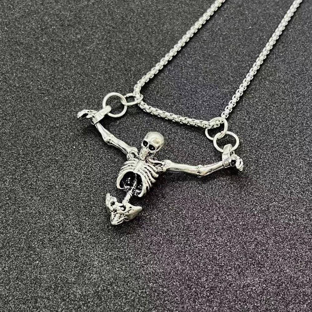 Gothic Men Necklace Zinc Zinc Alloy Clavicle Chain Simple Skull Head Pendent Halloween
