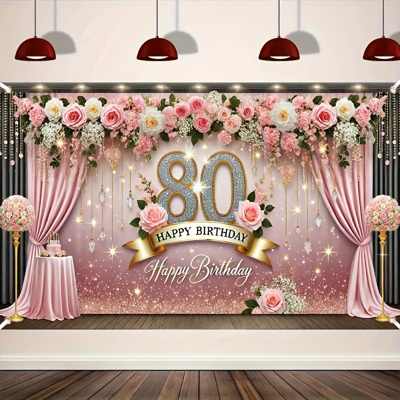 Фоновый баннер для вечеринки в честь 80-летия, изготовленный из полиэстера, украшен золотой бриллиантовой цифрой "80".