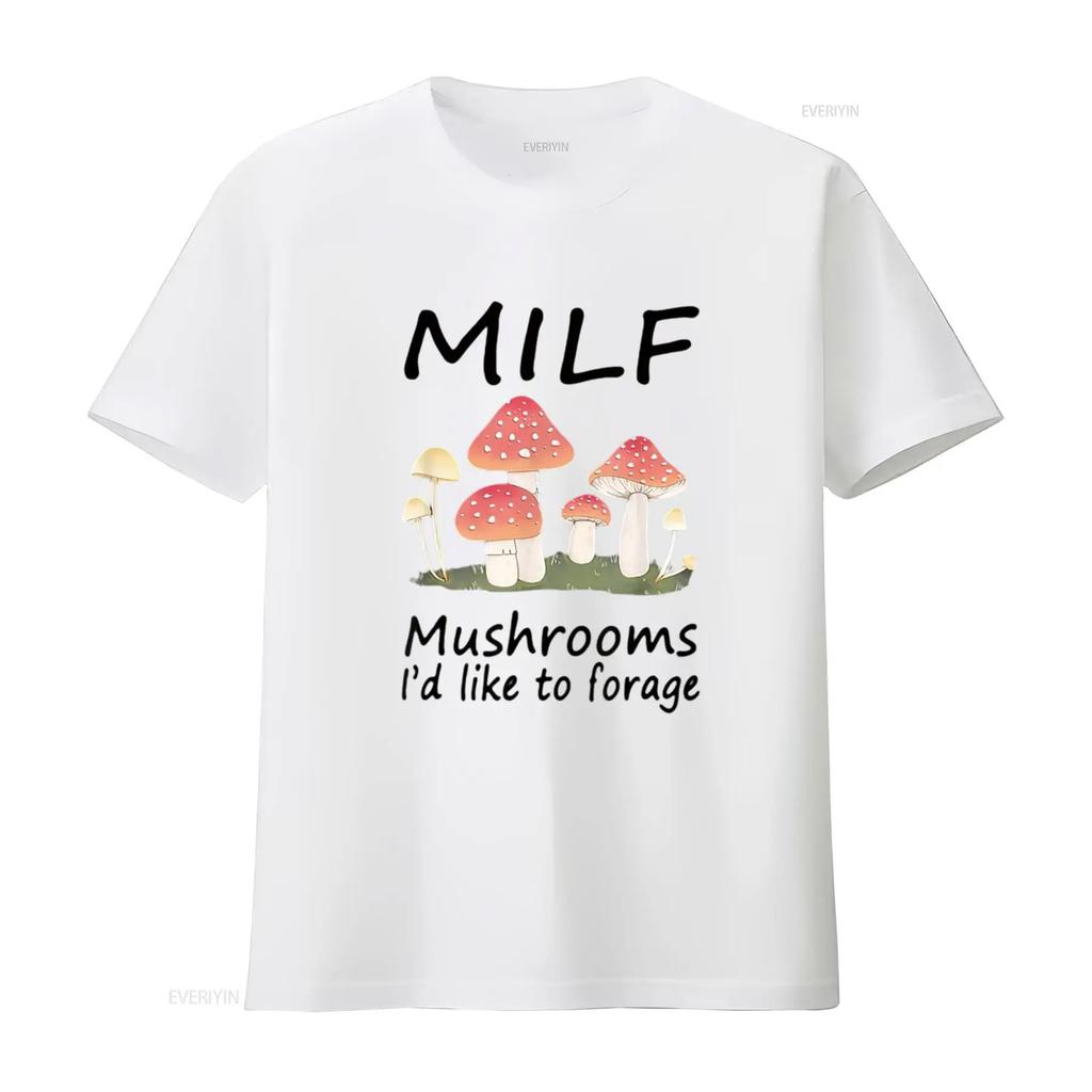 M I L F Грибы d Любят Собирать Одежда Женская Футболка Белая винтажная Стиранная Удобная Дышащая Мягкая Стильная homme