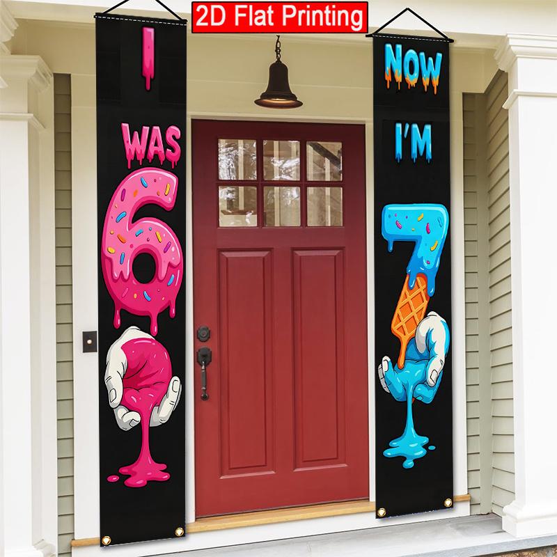 Happy 7th Birthday Door Banner Humorous Transition Age 30.48x179.83cm Indoor Outdoor Decor