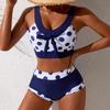 Европейский и американский темно-синий купальник бикини в горошек - Набор из двух предметов