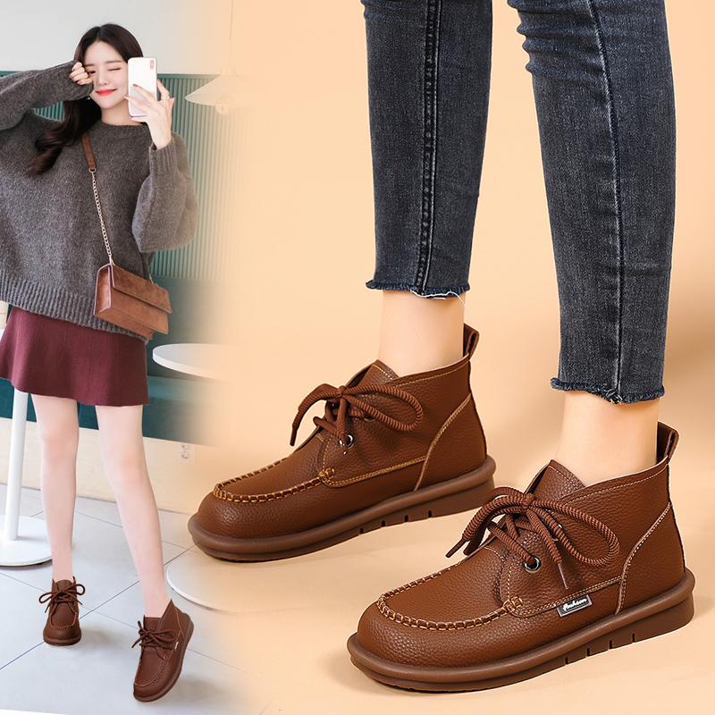 Женские зимние ботинки, оксфорды, ботинки на плоской подошве, дезерты, кожаные студенческие ботинки для девочек, мотоциклетные ботильоны