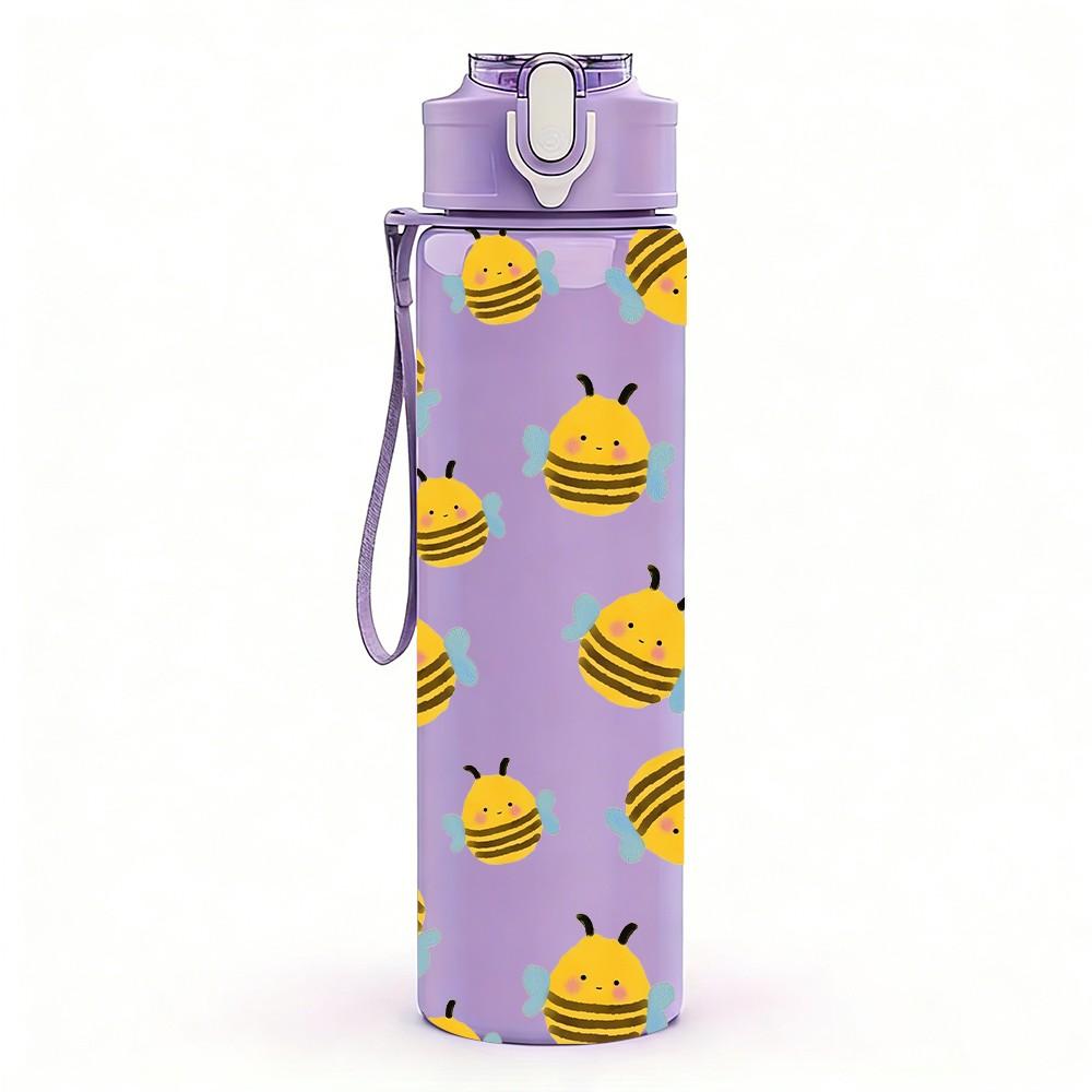 1PC Repeating Sun Face Kids Seamless Print 750ml Color Plastic Sports Water Bottle Leakproof Flip Straw Lid Suitable for Sports Office Home Use