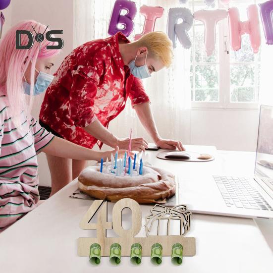 Деревянный держатель для денег на день рождения, 5 отверстий, 18/20/25/30/40/50/60/70-летие, празднование дня рождения, кошелек для денег, украшение для рабочего стола, знак, день рождения, подарок для денег