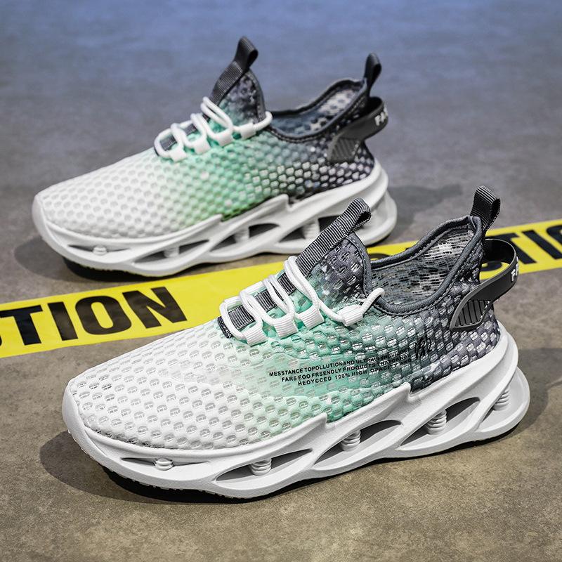 Модная мужская обувь из сетчатой ткани, летние дышащие повседневные трендовые амортизирующие сетчатые туфли, мужские модные ажурные проницаемые кроссовки