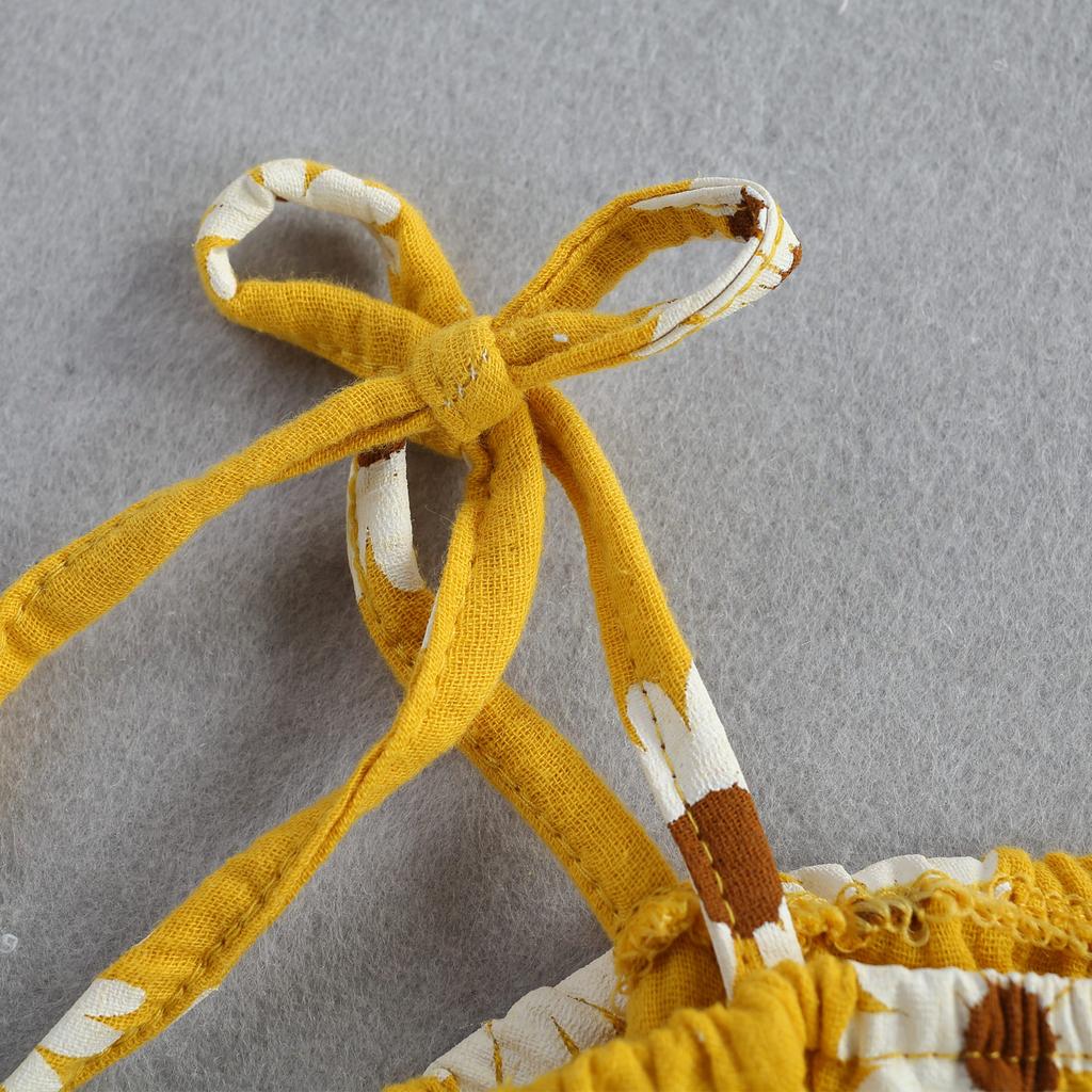 Комбинезон на шнуровке для девочек с подвязками и принтом в виде свежей ромашки, сетчатая пряжа, комбинезон и повязка на голову