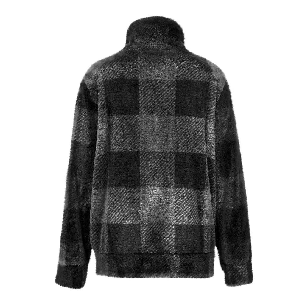 Женская повседневная клетчатая куртка средней длины с двухсторонним плюшем на молнии с длинными рукавами