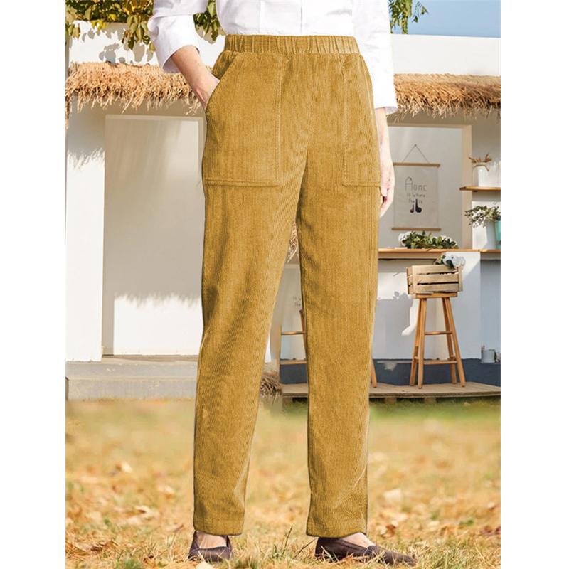 2024 Новые женские однотонные вельветовые прямые повседневные брюки с эластичной резинкой на талии
