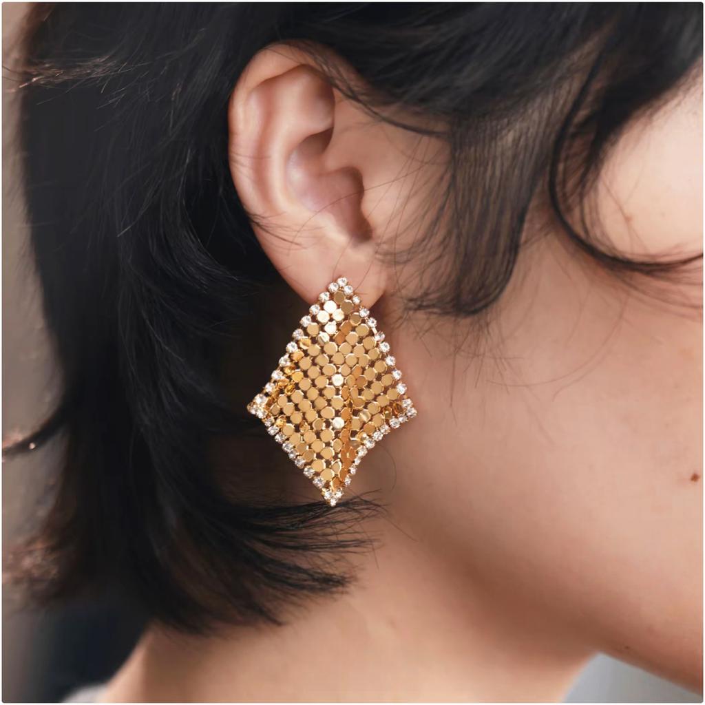 2026 New Diamond-Shaped Sequin Zircon Versatile Non-Fading Tassel Earrings Fashionable French Retro Women'S Earrings