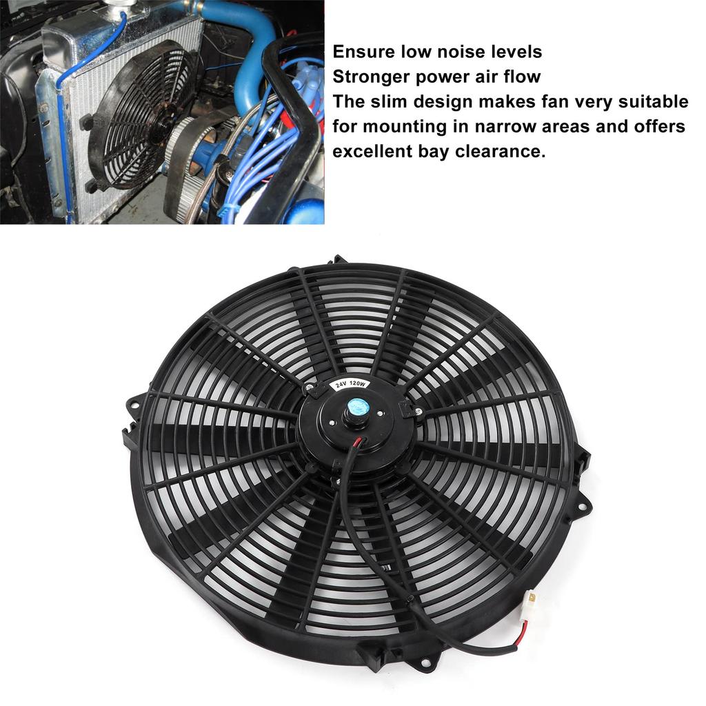 24V 16-inch Universal Slim Push-Pull Electric Radiator Cooling Fan, 120W, for Cars, Trucks, and RVs
