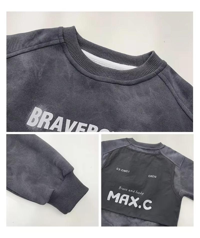 Детская толстовка для мальчиков с длинным рукавом, серая футболка в стиле пэчворк, свободный крой, одежда на весну и осень