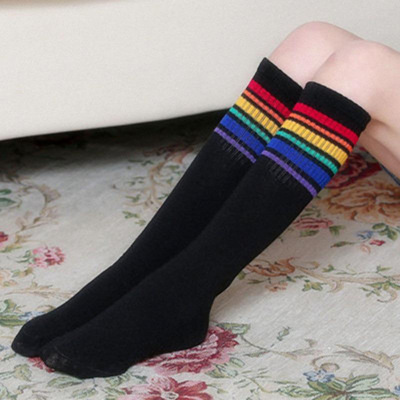 Детские носки в радужную полоску, мягкие гольфы, студенческие футбольные спортивные носки