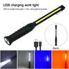 Long Strip USB Rechargeable COB Work Light Red+Blue Flashing Magnetic Inspection Lamp Emergency Camping Light with Hook