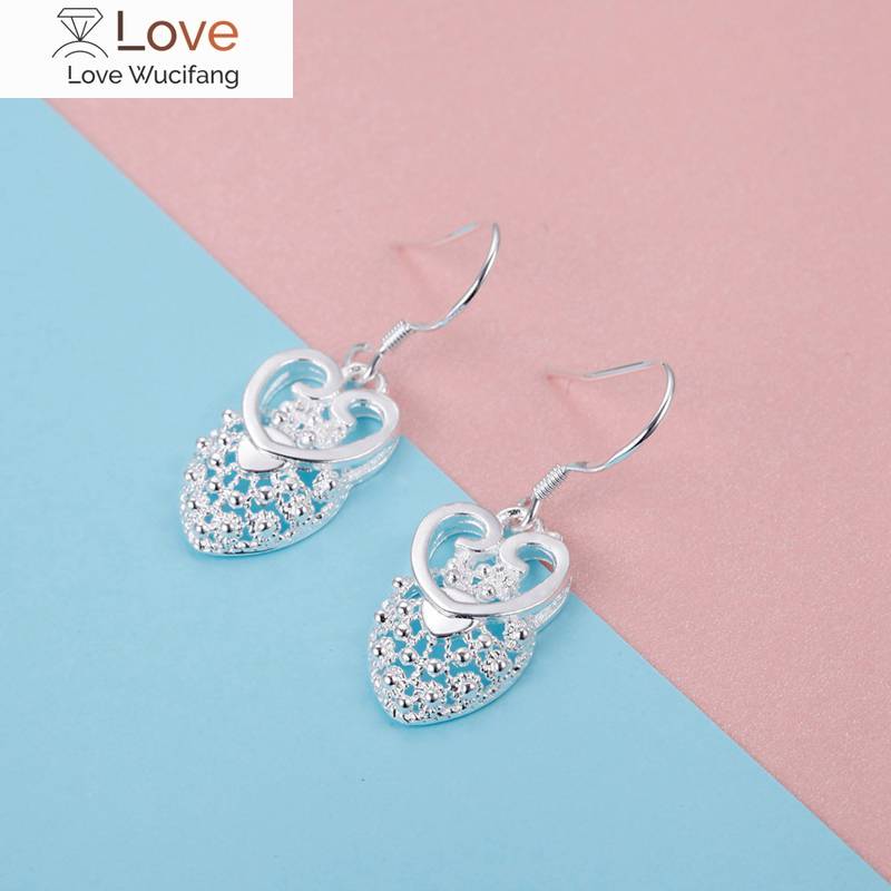 Popular Charms 925 Sterling Silver Pretty Heart Drop Earrings for Women Fashion Party Wedding Jewelry Christmas Gifts