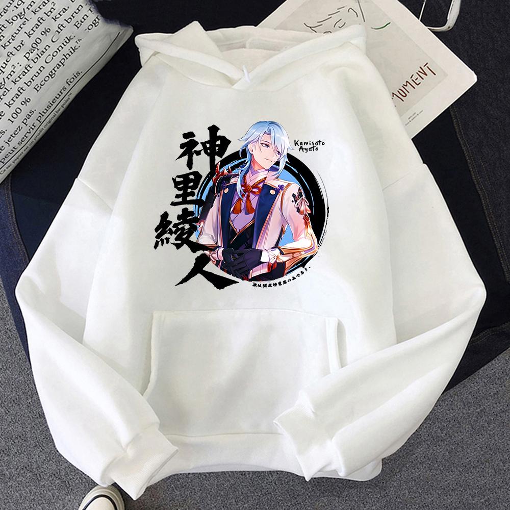 Худи Genshin Impact Kamisato Ayato Толстовки Женская одежда Унисекс Парные топы Графический принт Пуловеры Для девочек Большой размер Худи