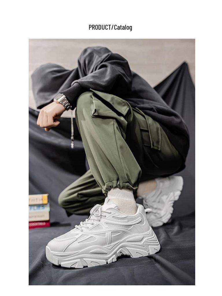 Весенние мужские дышащие белые сетчатые кроссовки - Модные повседневные кроссовки на толстой подошве для папы