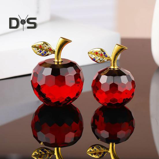 Стеклянные яблоки, фигурка, искусственный хрустальный фрукт, украшение, коллекционные полупрозрачные яблоки, украшение для домашнего офиса, приборной панели автомобиля