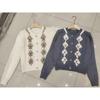 Женский свитер-кардиган с вышивкой в виде ромбов, осень/зима
