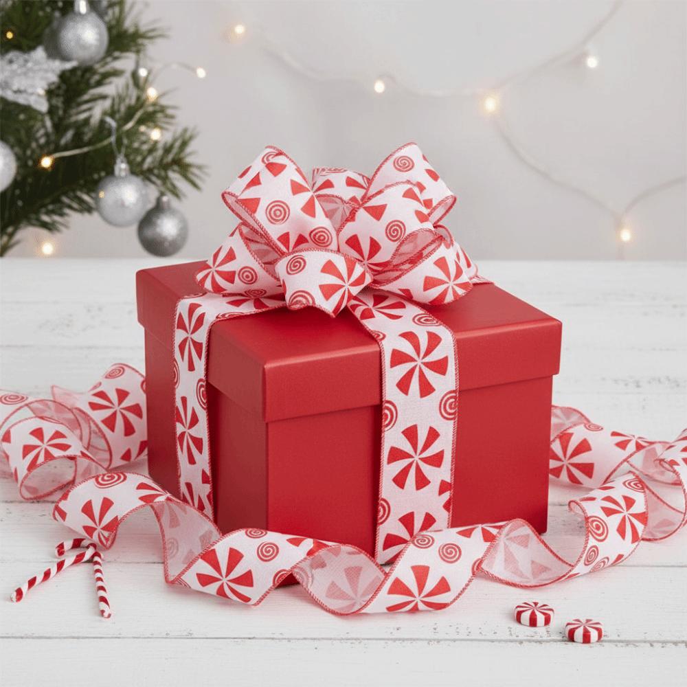 DIY Christmas Bow Ribbon Candy Printed Xmas Tree Ribbon Christmas Wrapping Ribbon Gift Wrapping