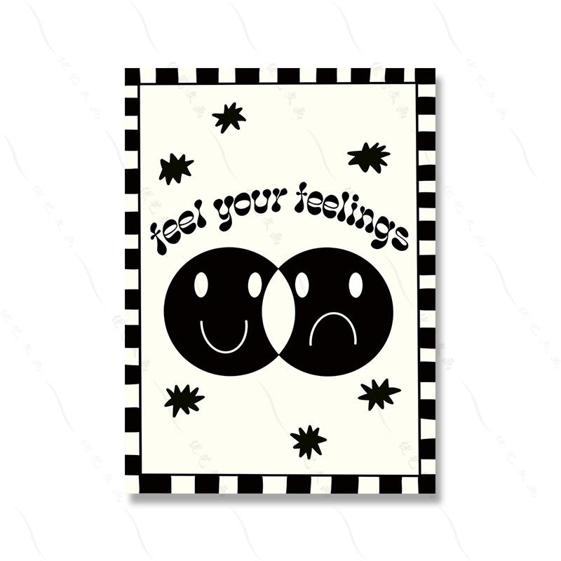 Flower Poster Wall Art Home Decor Funky Black White Smiley Modern Colorful Canvas Painting Living Room Maximalist Boho Picture
