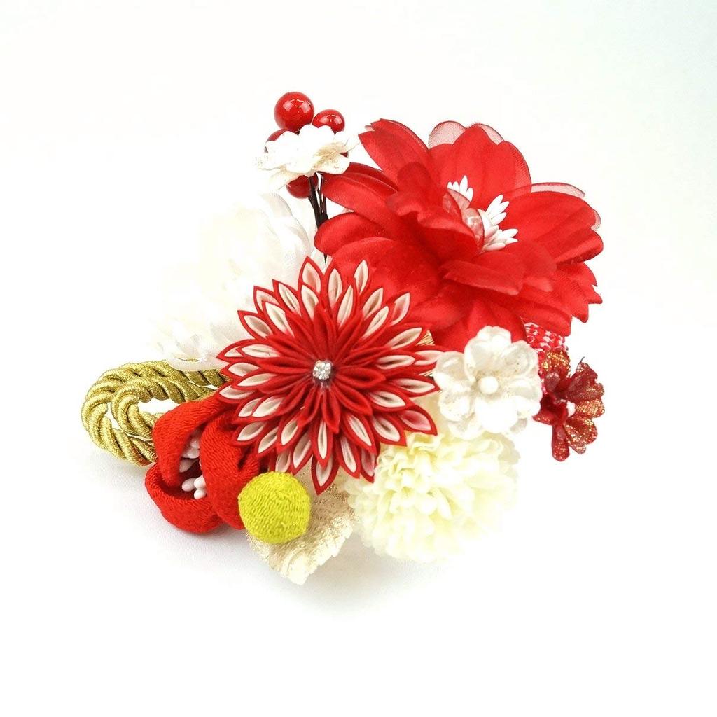 Hair Ornament 3 Piece Set Red Red Hair Ornament 2 Piece Set Pink White Flower Hairpin Tsumami Craft Comb Shape Furisode Coming of Age Ceremony