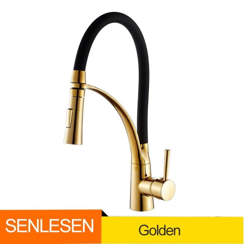 Black/Nickel/Chrome/Gold Rubber Kitchen Faucet Sink Faucet 360 Degree Rotation Pull Down Stream Sprayer Hot Cold Water Mixer Tap