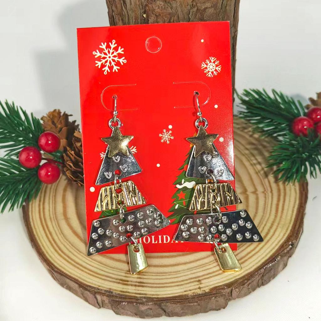 Christmas Stud Earrings Combination New Cartoon Holiday Alloy Dripping Elk Old Man Bell Earrings Set