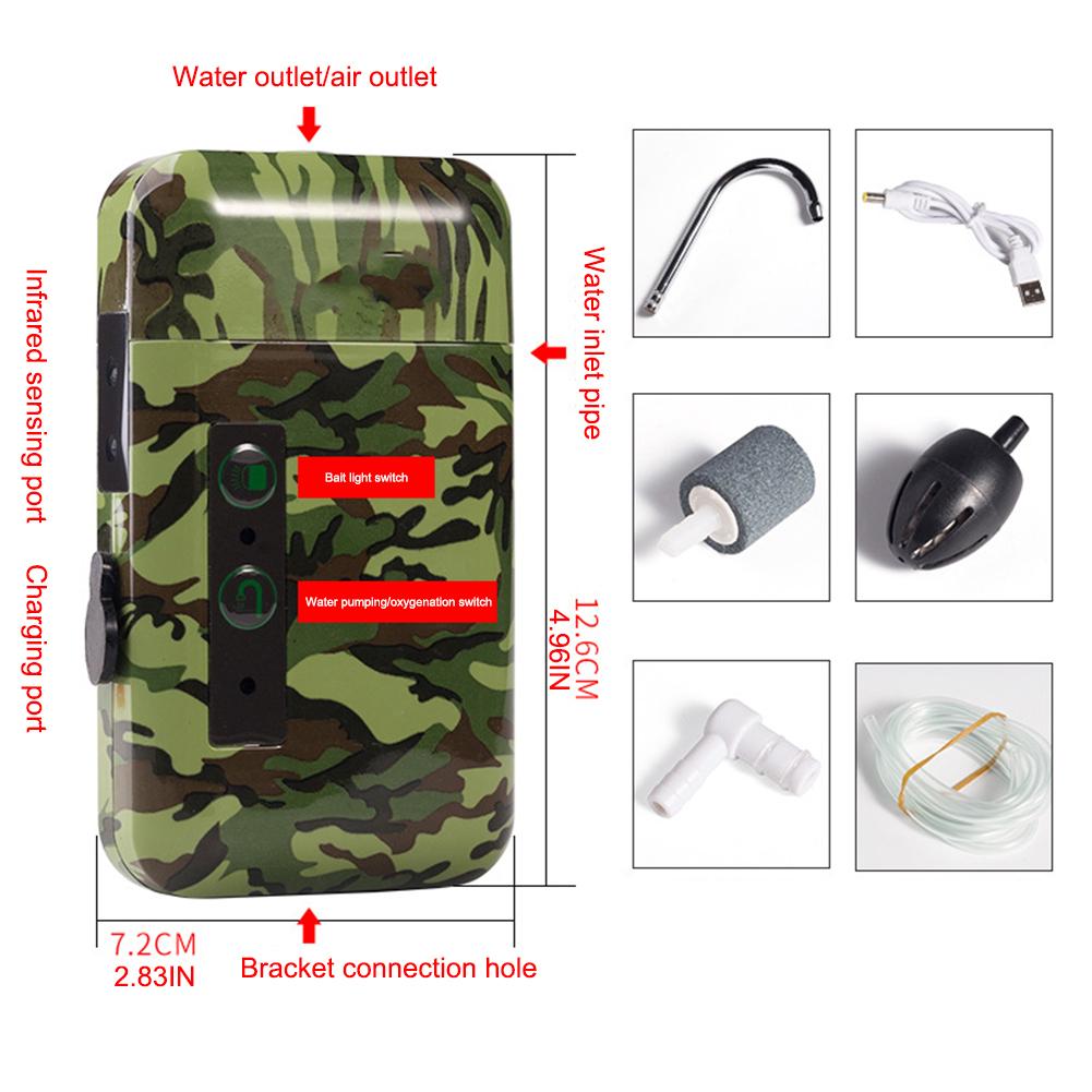 Oxygenation Air Pump Portable Fishing Submersible Pump Intelligent Sensor Energy Saving LED Light for Outdoor Accessories