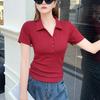 Летняя женская футболка поло с коротким рукавом, облегающий модный топ, повседневная рабочая одежда