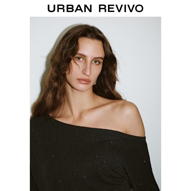 UR 2025 Осень Женский Модный Короткий Трикотажный Топ с Пайетками и Открытыми Плечами