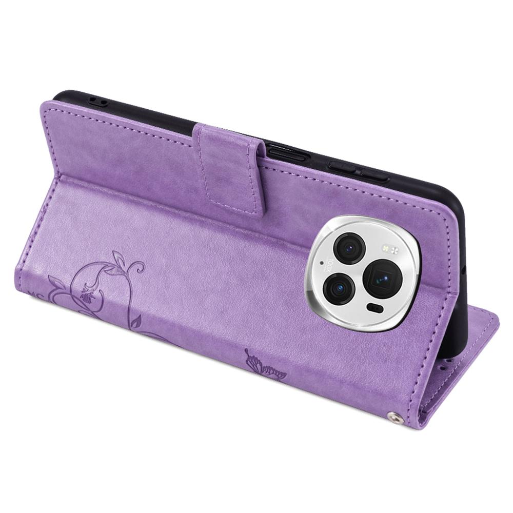 Для Honor Magic6 Pro 5G Чехол-кошелек с узором бабочки и цветка, подставка из ПУ кожи, чехол для телефона