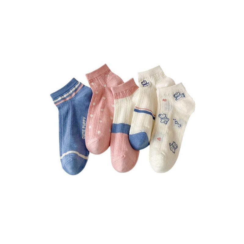 Женские весенне-летние короткие хлопковые носки, дышащие носки-лодочки, впитывающие пот сетчатые носки, летние тонкие мультяшные короткие носки для девочек, тренд