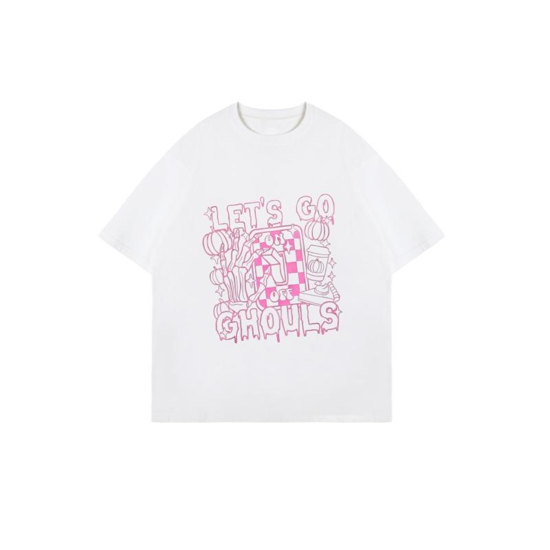 Black Oversized T-Shirt With Pink Let's Go To The Ghouls Halloween Print For Casual Wear And Party Outfits