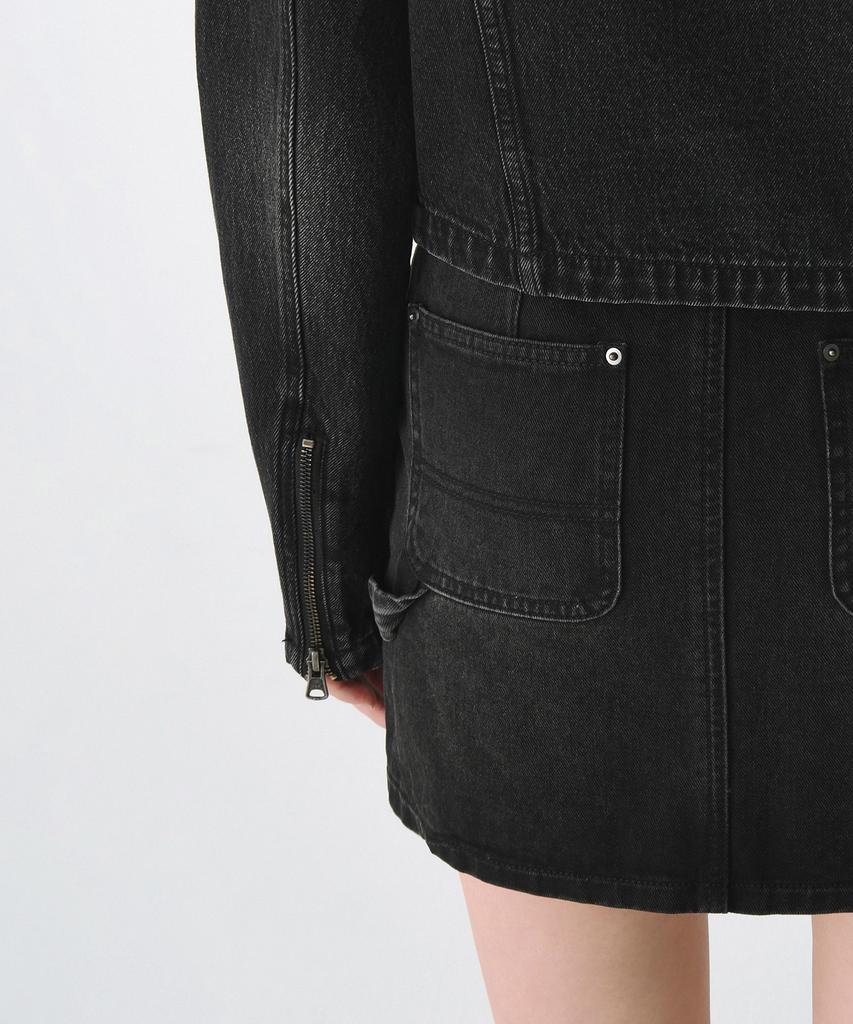 Musinsa Standard Woman Women'S Denim Double Knee Carpenter Mini Skirt [Washed Black]