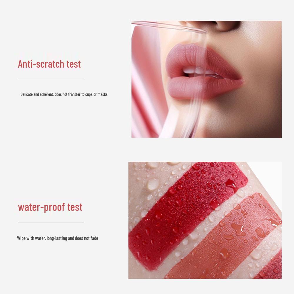 Водостойкий, увлажняющий матовый блеск для губ со стойким цветом, не отпечатывающийся, долговечной формулой, которая не подчеркивает морщинки губ.