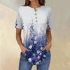 Short Sleeve Womens Tops Summer T-Shirts Floral Print V Neck Casual Basic Tee Button Shirts Tunic Tops