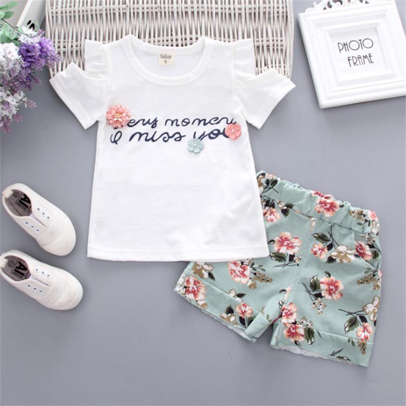 Комплекты одежды из двух предметов из хлопка для девочек, летние детские комплекты, повседневные цветочные наряды