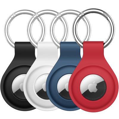 Силиконовый чехол JETech для AirTag 2021 с брелоком, Защитный брелок для AirTag, Портативная крышка-брелок, Легкая установка, Набор из 4 штук (ЧерныйБелыйТемно-синий