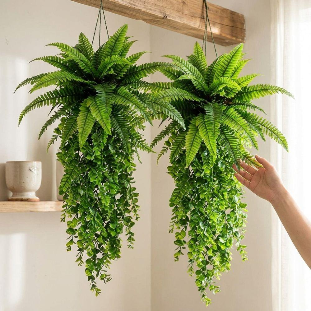 UV Resistant Artificial Persian Fern Leafs Plastic Artificial Fern Hanging Plant Wedding Decor