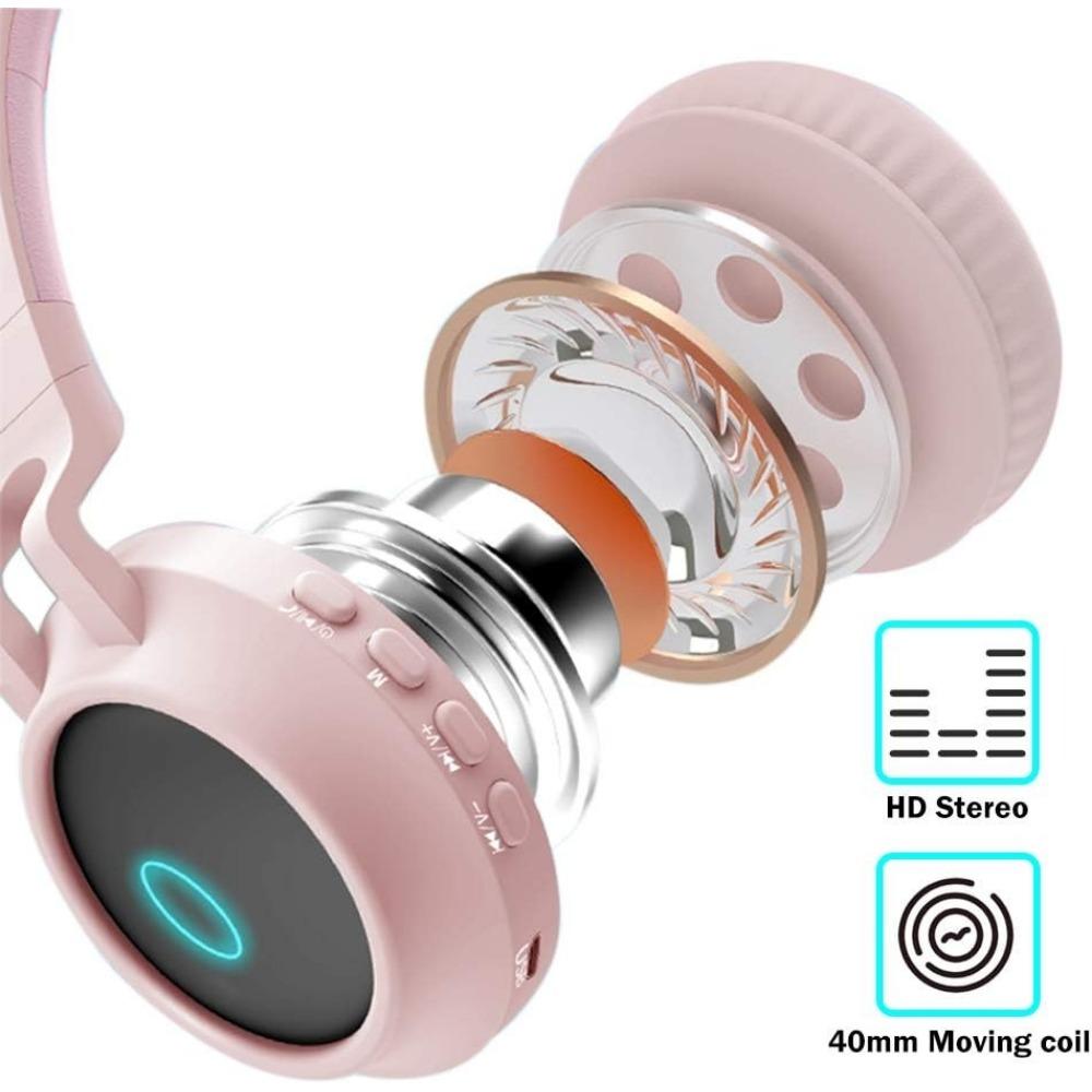 Детские Bluetooth-наушники, беспроводные наушники с микрофоном, наушники-кошачьи ушки со слотами SD и TF, стерео, беспроводной режим и проводные