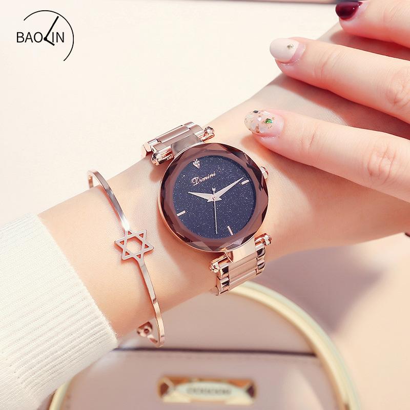 New Trendy Fashion Watch for Women Waterproof Steel Band Diamond Starry Sky Ladies Watch