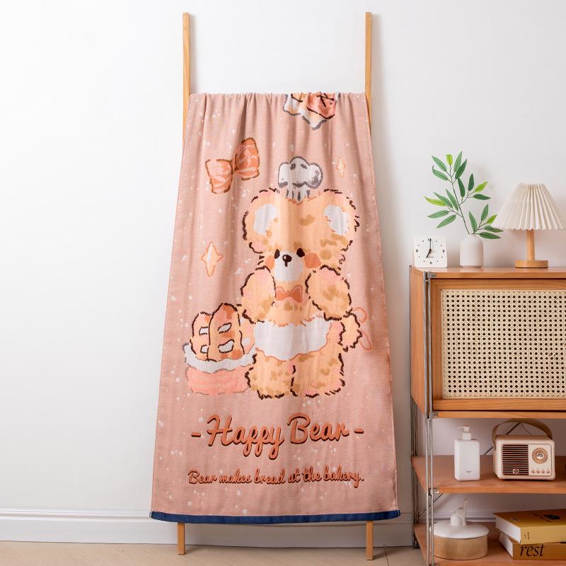 Extra Large Cotton Gauze Cartoon Bath Towel - Soft, Quick-Drying for Adults & Kids