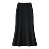 Women's High-Waist Black Fishtail Midi Skirt - Spring 2025 Collection, Elegant Mid-Length Bodycon Design