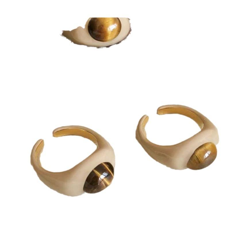 Milk Tea Color Dripping Oil Tiger'S Eye Stone Open Ring Women'S Niche Design Sense Simple Personality Fashion Versatile Ring Ring